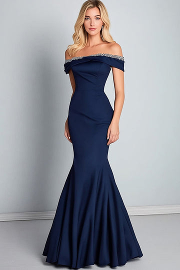 Navy Off The Shoulder Mermaid Ruched Formal Dress
